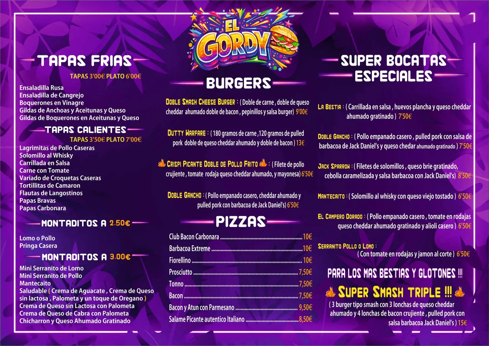 Carta completa El Gordy